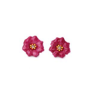 Les Nereides Fantasy Garden Magenta Flower Stud Earrings